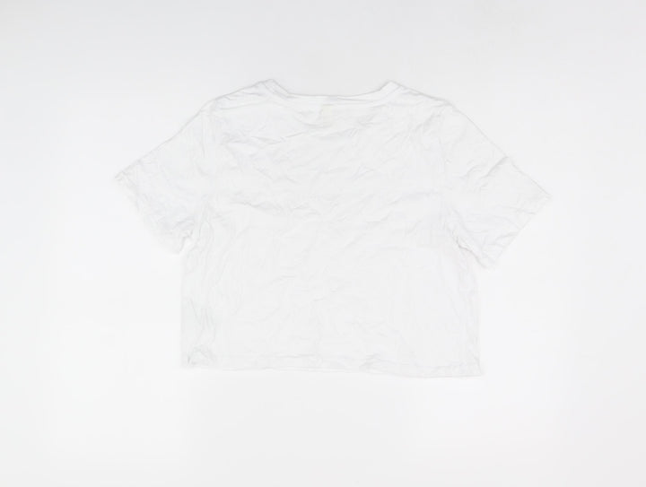 River Island Womens White Cotton Cropped T-Shirt Size 12 Round Neck