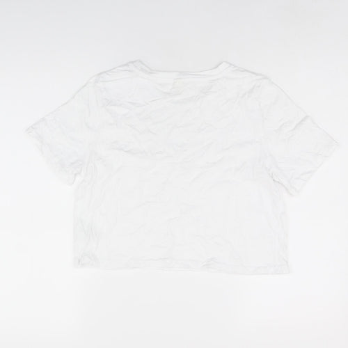 River Island Womens White Cotton Cropped T-Shirt Size 12 Round Neck