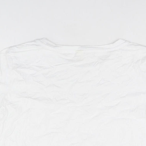 River Island Womens White Cotton Cropped T-Shirt Size 12 Round Neck