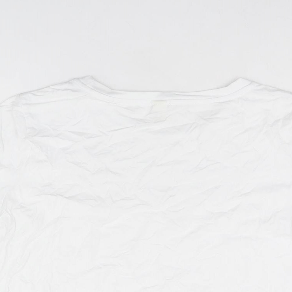 River Island Womens White Cotton Cropped T-Shirt Size 12 Round Neck
