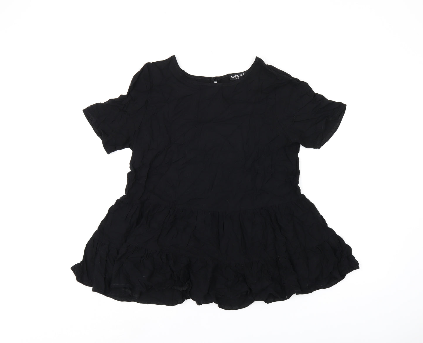Select Womens Black Viscose Basic Blouse Size 12 Round Neck