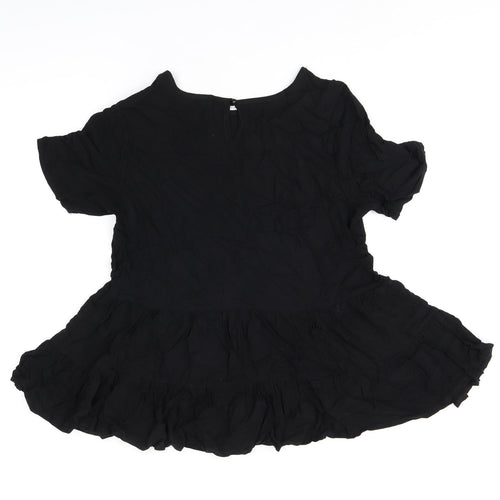 Select Womens Black Viscose Basic Blouse Size 12 Round Neck
