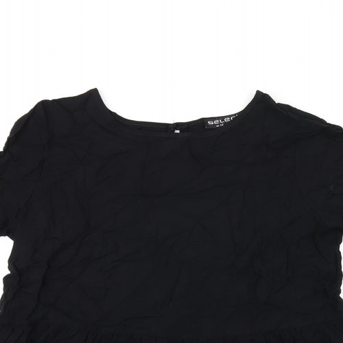 Select Womens Black Viscose Basic Blouse Size 12 Round Neck