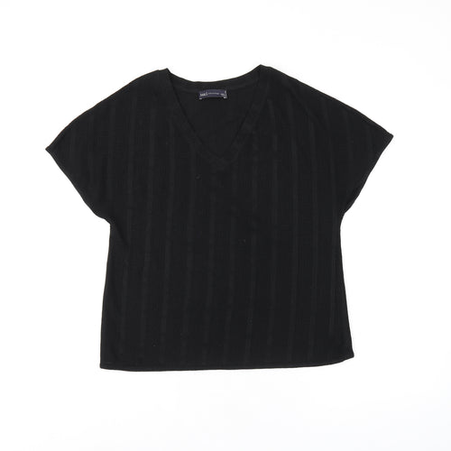 Marks and Spencer Womens Black Polyester Basic T-Shirt Size 8 V-Neck