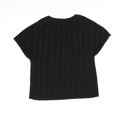 Marks and Spencer Womens Black Polyester Basic T-Shirt Size 8 V-Neck