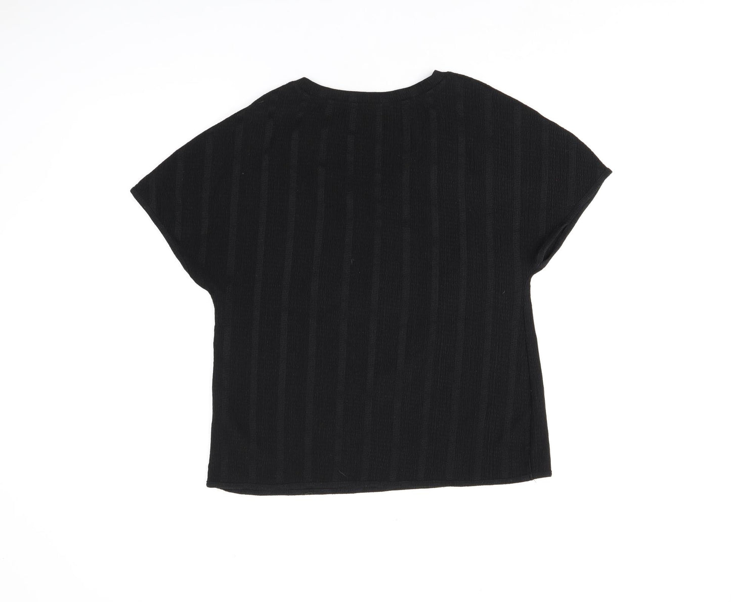Marks and Spencer Womens Black Polyester Basic T-Shirt Size 8 V-Neck