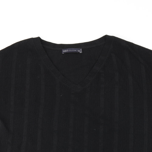 Marks and Spencer Womens Black Polyester Basic T-Shirt Size 8 V-Neck