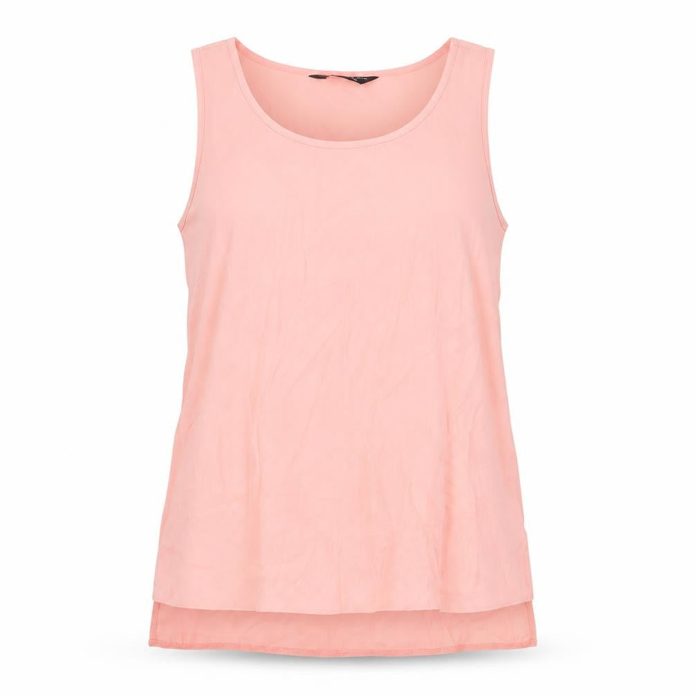 Front view of Dorothy Perkins women’s pink polyester basic tank, size UK 10, scoop neck - split hem