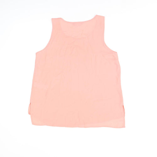 Dorothy Perkins Womens Pink Polyester Basic Tank Size 10 Scoop Neck - Split Hem