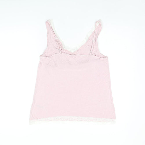 Marks and Spencer Womens Pink Solid Viscose Cami Pyjama Top Size 14 - Lace Details