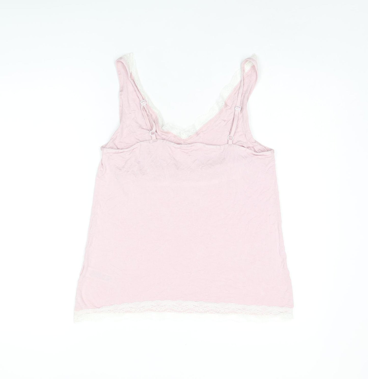 Marks and Spencer Womens Pink Solid Viscose Cami Pyjama Top Size 14 - Lace Details