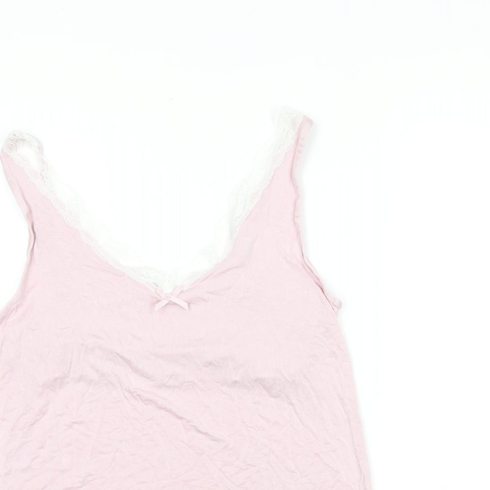 Marks and Spencer Womens Pink Solid Viscose Cami Pyjama Top Size 14 - Lace Details