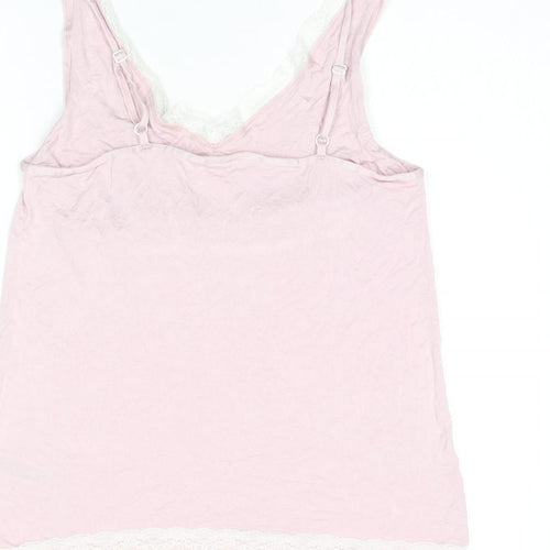 Marks and Spencer Womens Pink Solid Viscose Cami Pyjama Top Size 14 - Lace Details