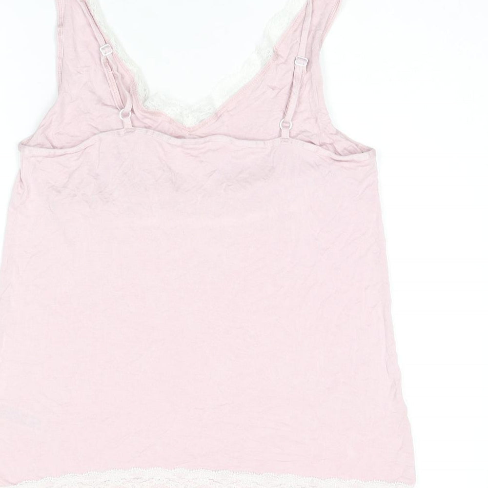 Marks and Spencer Womens Pink Solid Viscose Cami Pyjama Top Size 14 - Lace Details