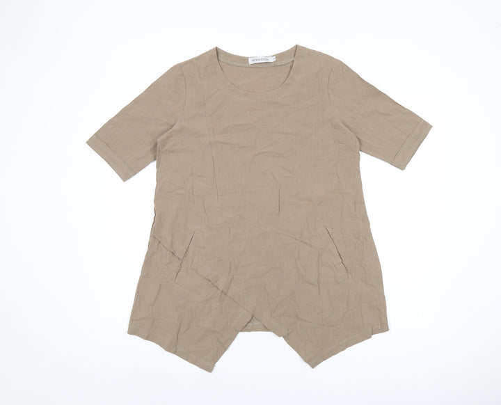 MissLook Womens Beige Polyester Basic T-Shirt Size S Round Neck