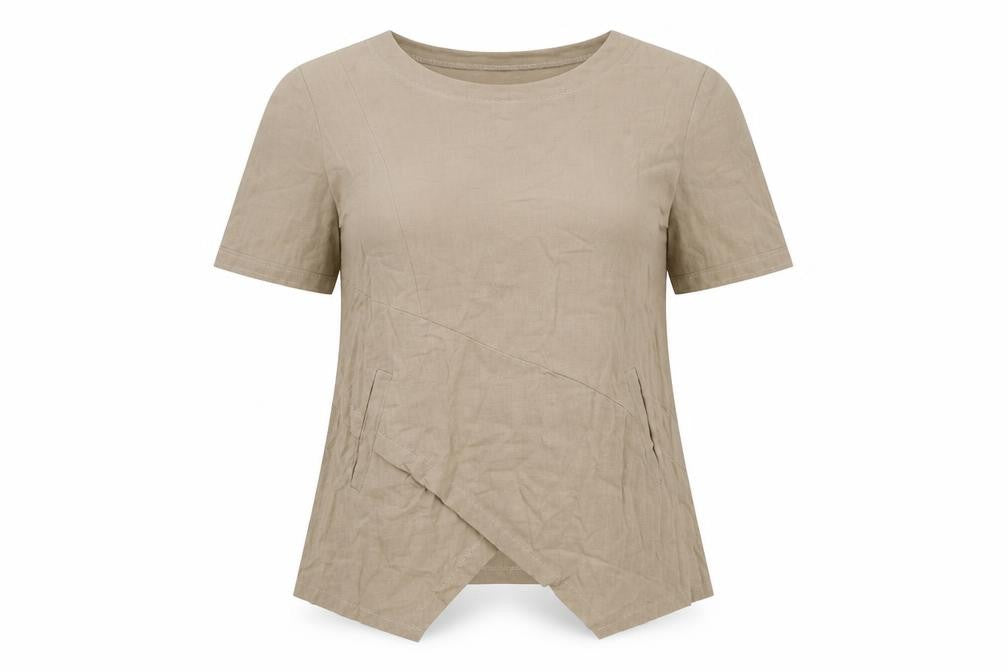 MissLook Womens Beige Polyester Basic T-Shirt Size S Round Neck