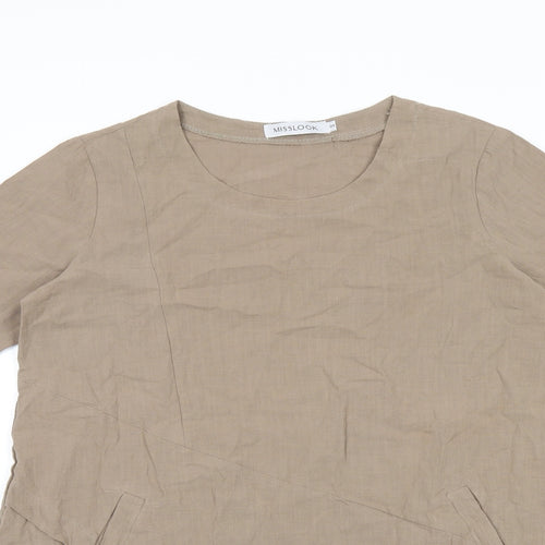 MissLook Womens Beige Polyester Basic T-Shirt Size S Round Neck