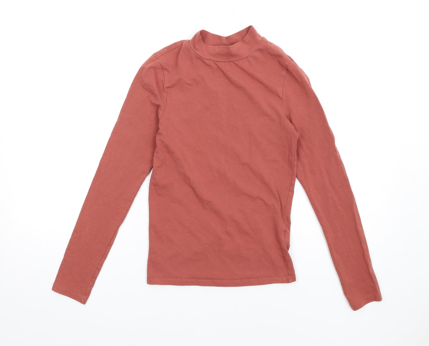 New Look Womens Brown Cotton Basic T-Shirt Size 8 Mock Neck