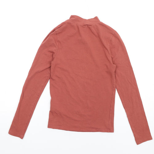 New Look Womens Brown Cotton Basic T-Shirt Size 8 Mock Neck