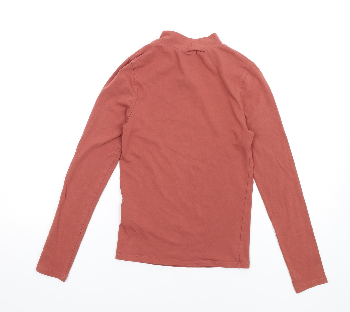 New Look Womens Brown Cotton Basic T-Shirt Size 8 Mock Neck