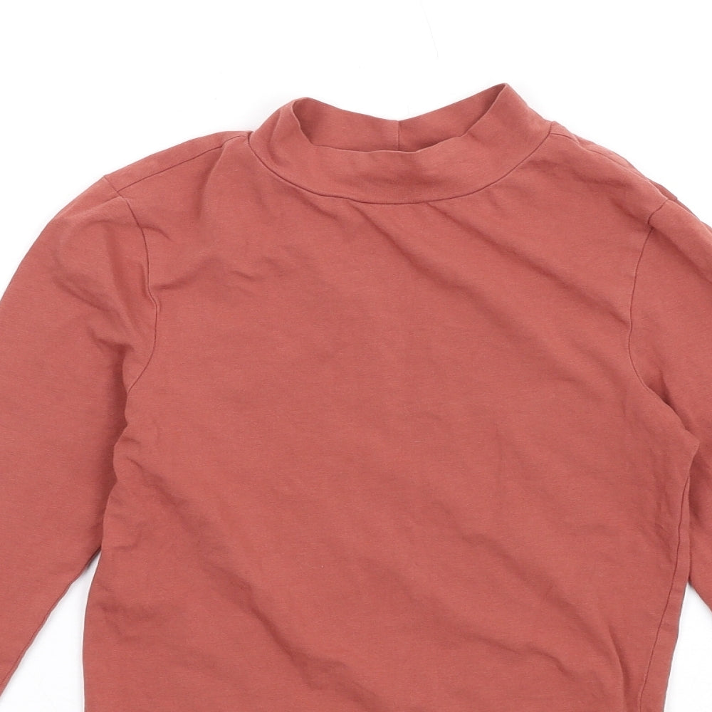 New Look Womens Brown Cotton Basic T-Shirt Size 8 Mock Neck