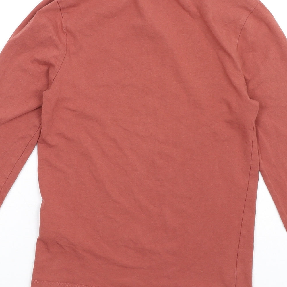 New Look Womens Brown Cotton Basic T-Shirt Size 8 Mock Neck