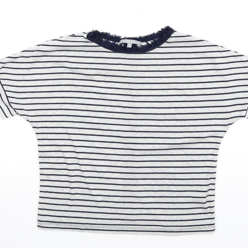 Oliver Bonas Womens Grey Striped Polyester Basic T-Shirt Size 8 Round Neck