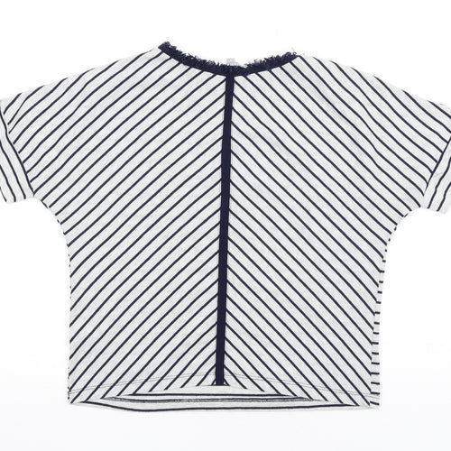 Oliver Bonas Womens Grey Striped Polyester Basic T-Shirt Size 8 Round Neck