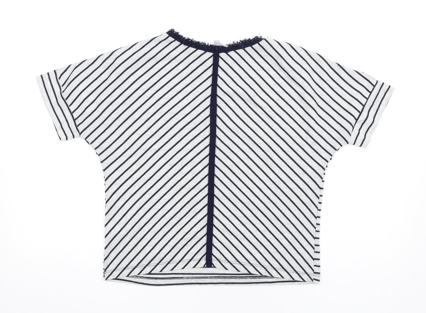 Oliver Bonas Womens Grey Striped Polyester Basic T-Shirt Size 8 Round Neck