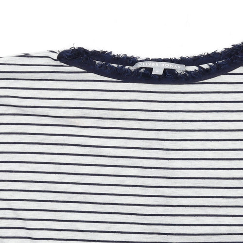 Oliver Bonas Womens Grey Striped Polyester Basic T-Shirt Size 8 Round Neck