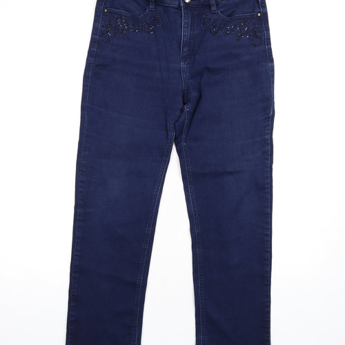 Marks and Spencer Womens Blue Cotton Straight Jeans Size 12 L29 in Regular Zip