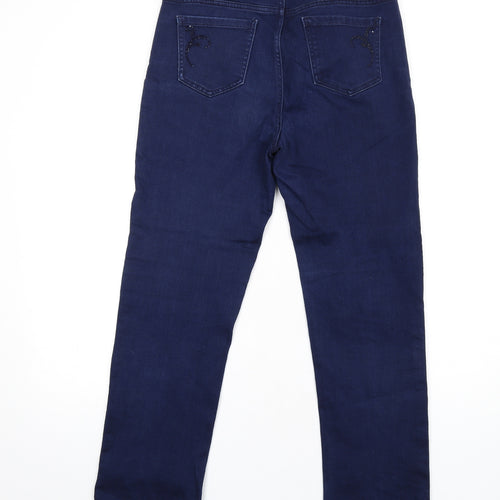 Marks and Spencer Womens Blue Cotton Straight Jeans Size 12 L29 in Regular Zip