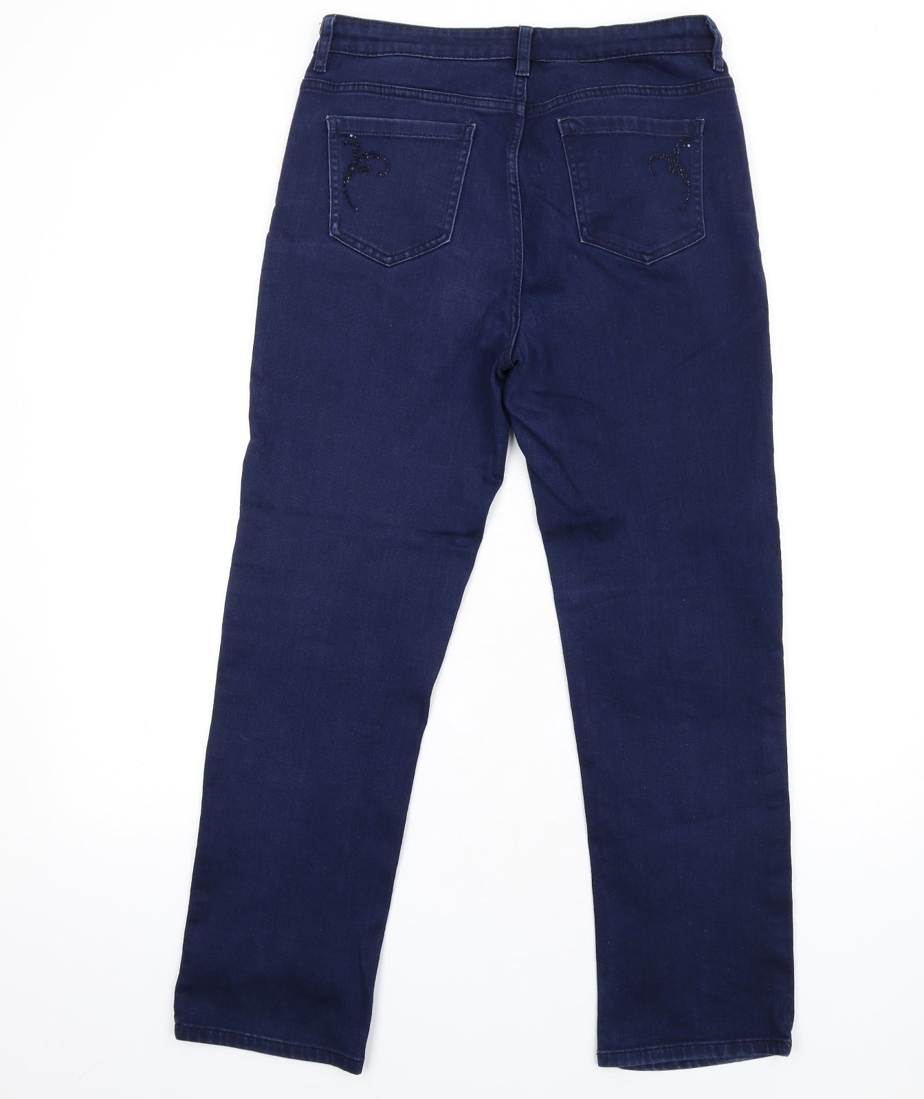 Marks and Spencer Womens Blue Cotton Straight Jeans Size 12 L29 in Regular Zip