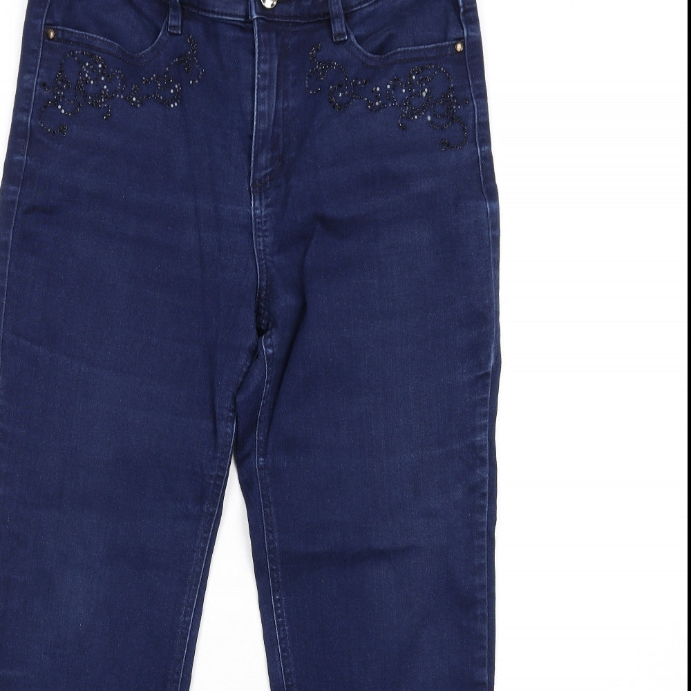 Marks and Spencer Womens Blue Cotton Straight Jeans Size 12 L29 in Regular Zip