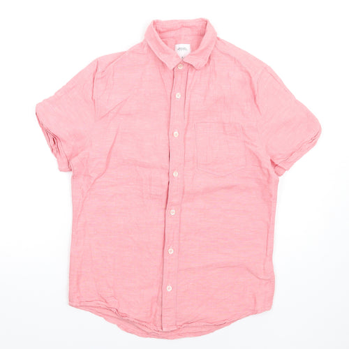 Burton Mens Pink Linen Button-Up Size S Collared Button