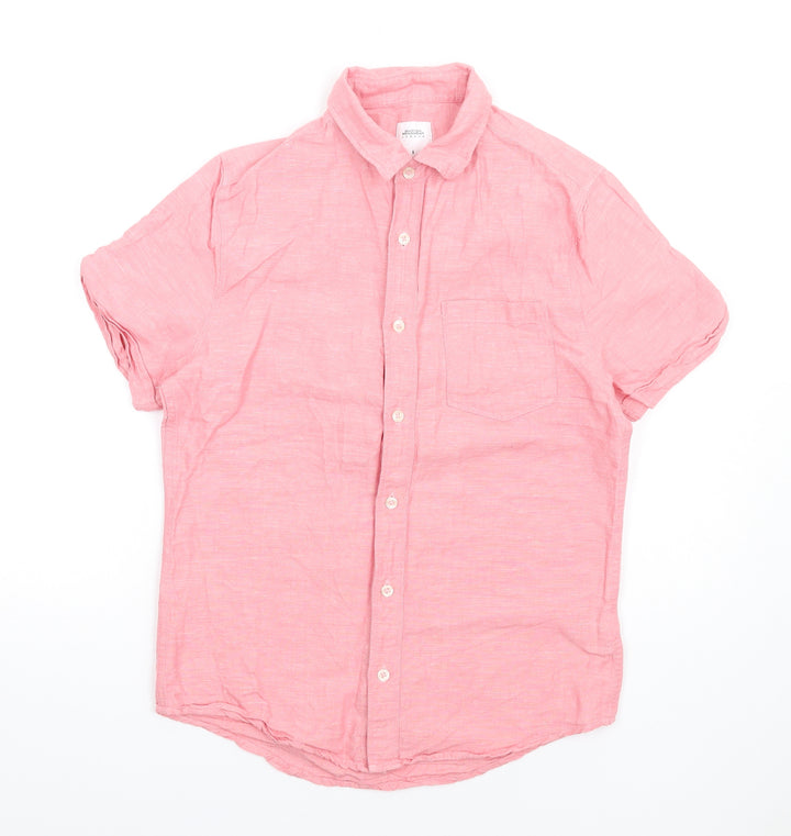 Burton Mens Pink Linen Button-Up Size S Collared Button