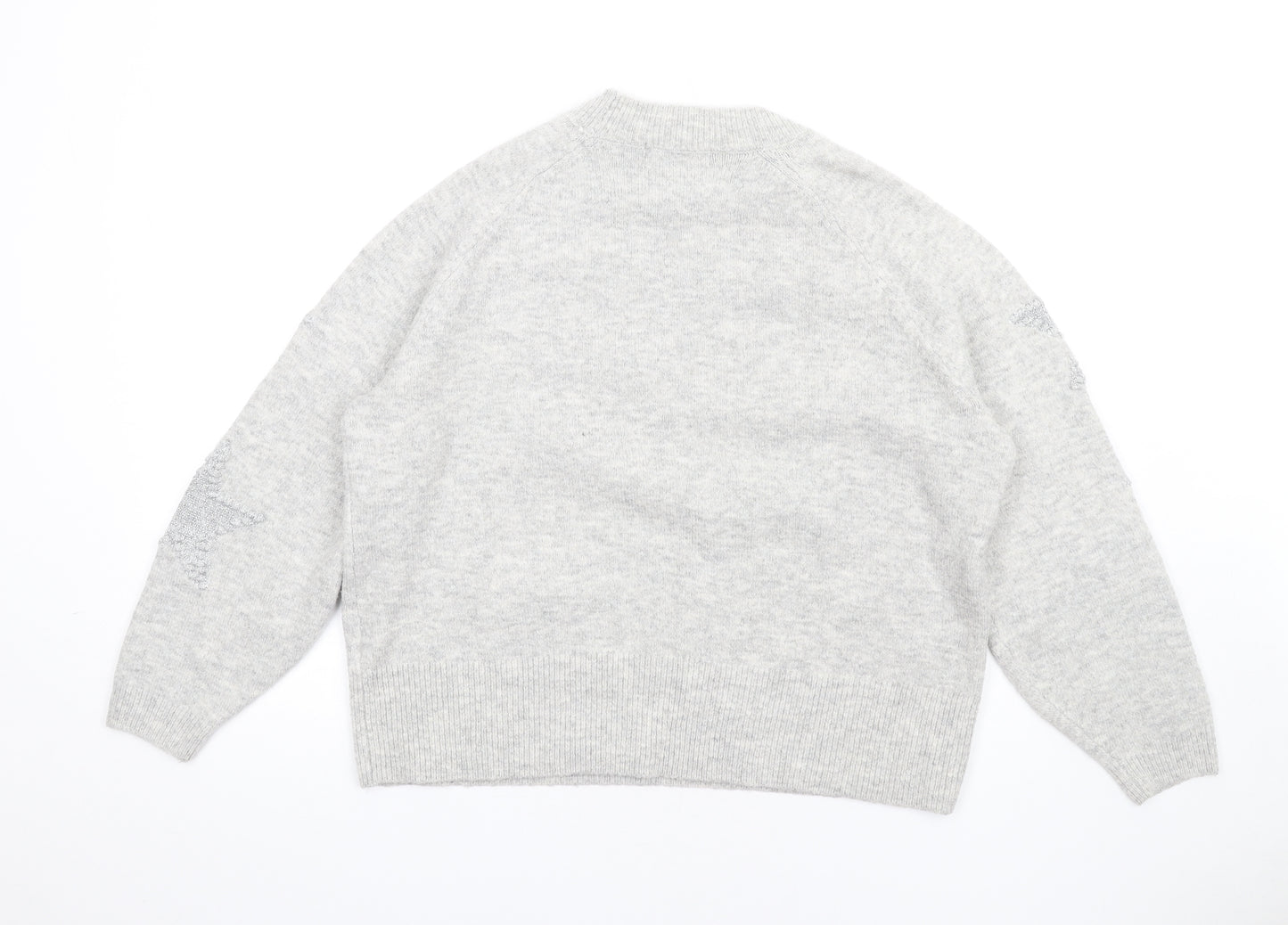 Marks and Spencer Womens Grey Crew Neck Acrylic Pullover Jumper Size L - Star Print