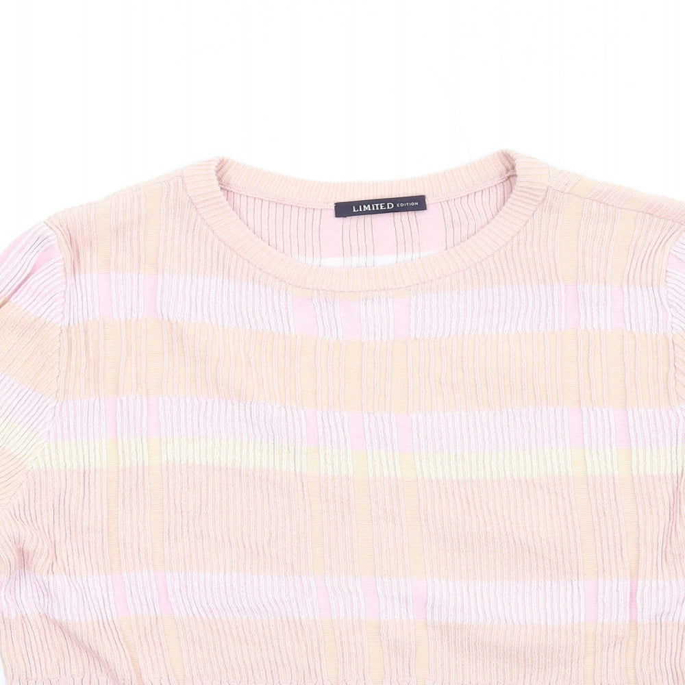 Marks and Spencer Womens Pink Round Neck Cotton Pullover Jumper Size 14