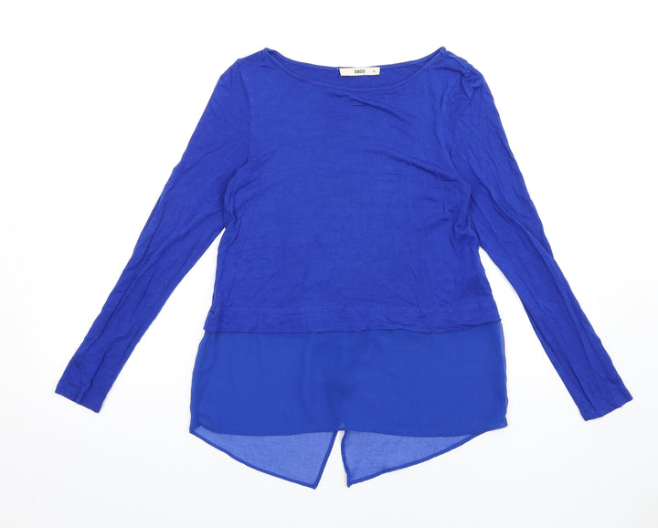 Oasis Womens Blue Viscose Basic T-Shirt Size XS Round Neck