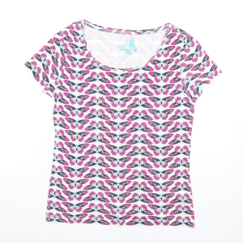Debenhams Womens Multicoloured Geometric Cotton Basic T-Shirt Size 14 Round Neck - Butterfly Print