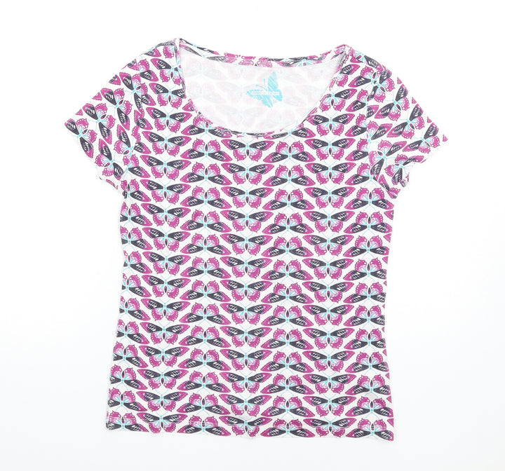Debenhams Womens Multicoloured Geometric Cotton Basic T-Shirt Size 14 Round Neck - Butterfly Print