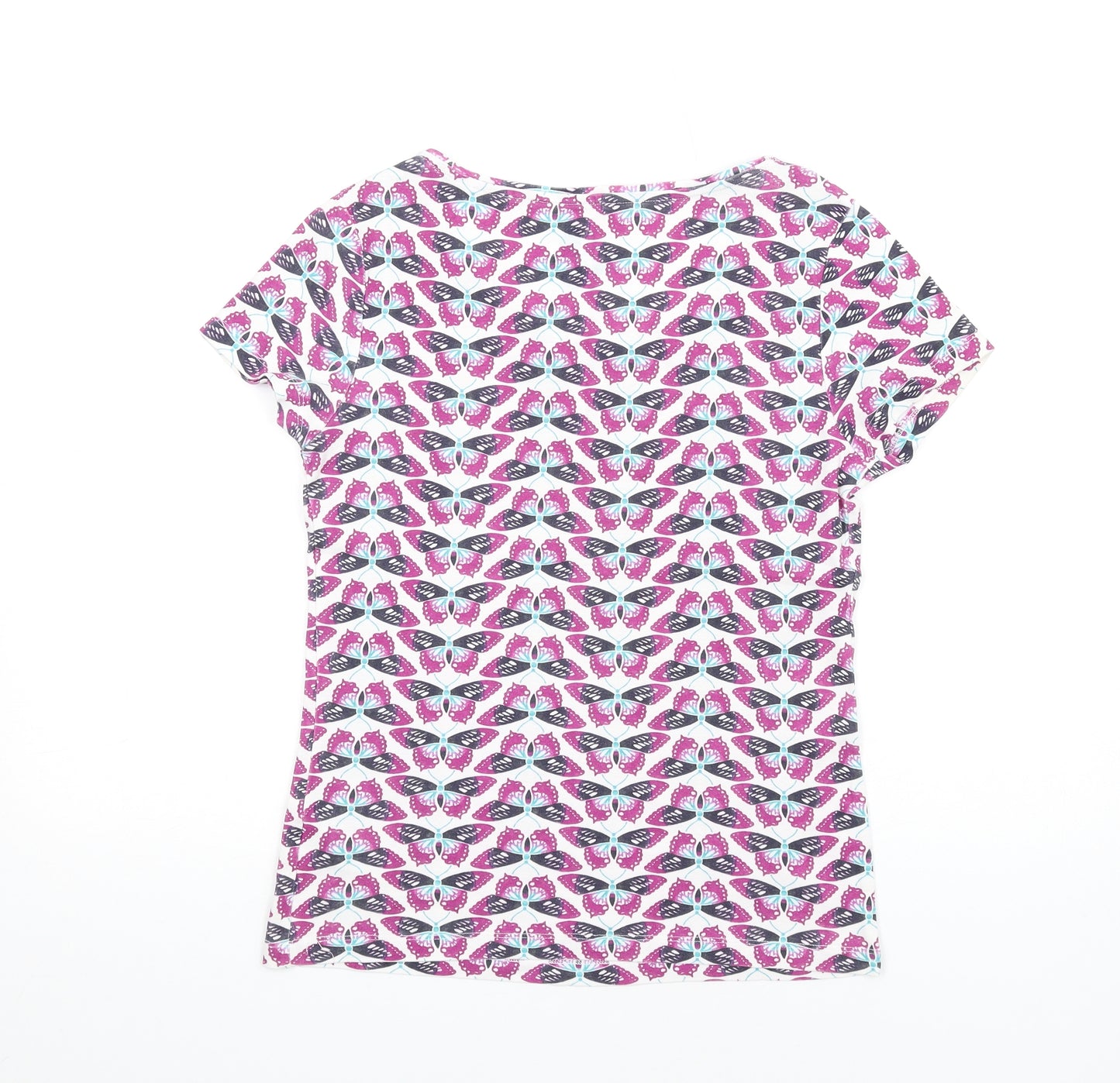 Debenhams Womens Multicoloured Geometric Cotton Basic T-Shirt Size 14 Round Neck - Butterfly Print
