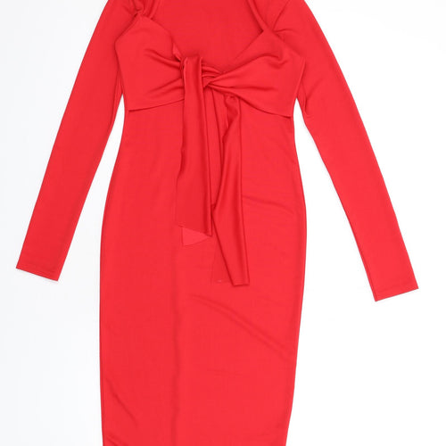 PRETTYLITTLETHING Womens Red Polyester Bodycon Size 8 Mock Neck Pullover