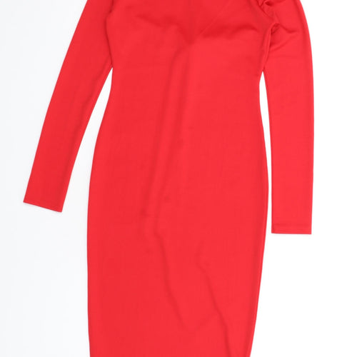 PRETTYLITTLETHING Womens Red Polyester Bodycon Size 8 Mock Neck Pullover