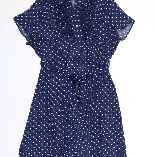 Joanna Hope Womens Blue Polka Dot Polyester Shirt Dress Size 22 Collared Button - Sheer