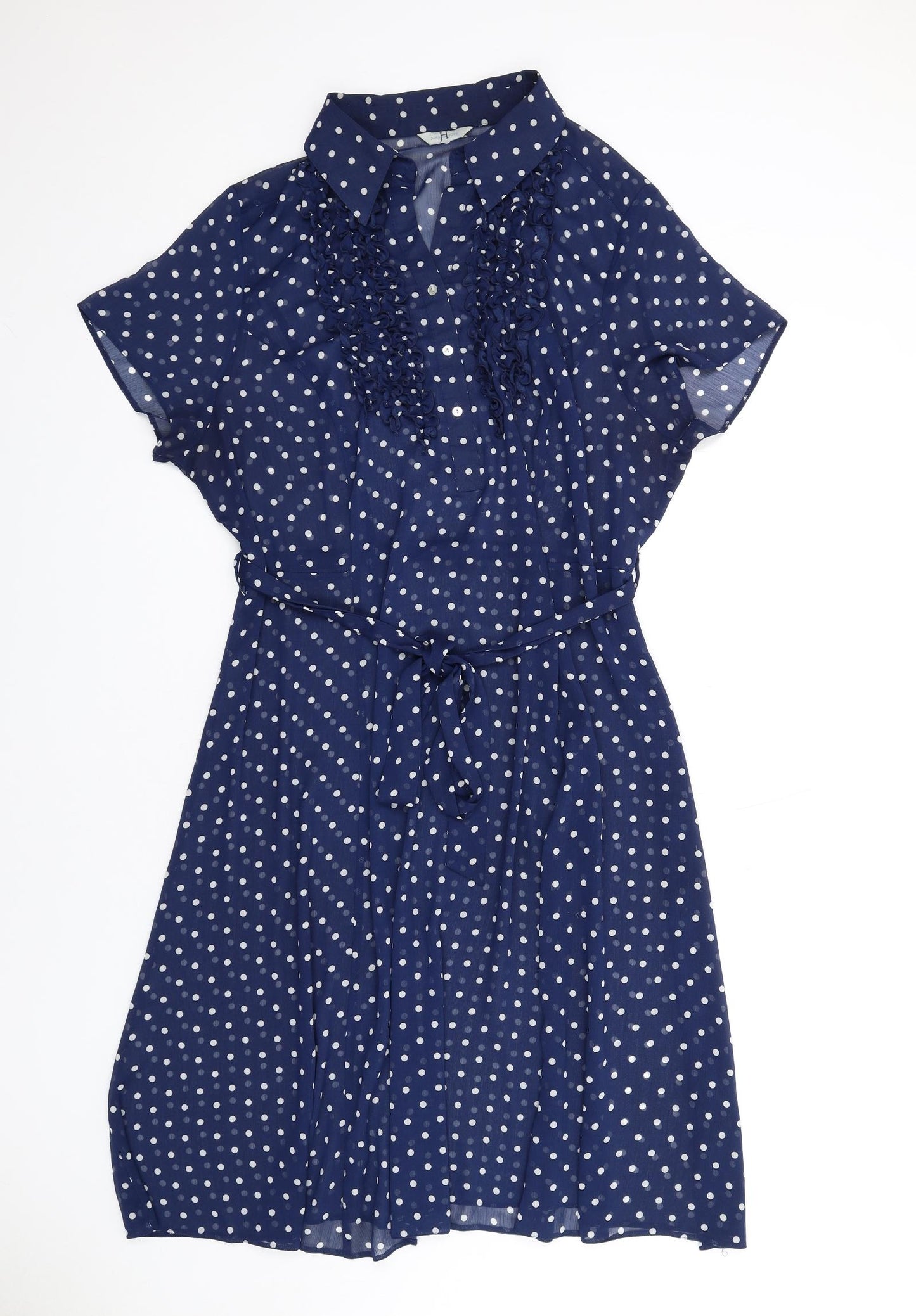 Joanna Hope Womens Blue Polka Dot Polyester Shirt Dress Size 22 Collared Button - Sheer