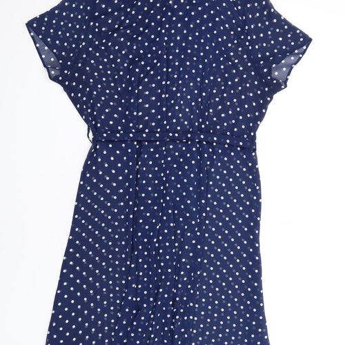 Joanna Hope Womens Blue Polka Dot Polyester Shirt Dress Size 22 Collared Button - Sheer
