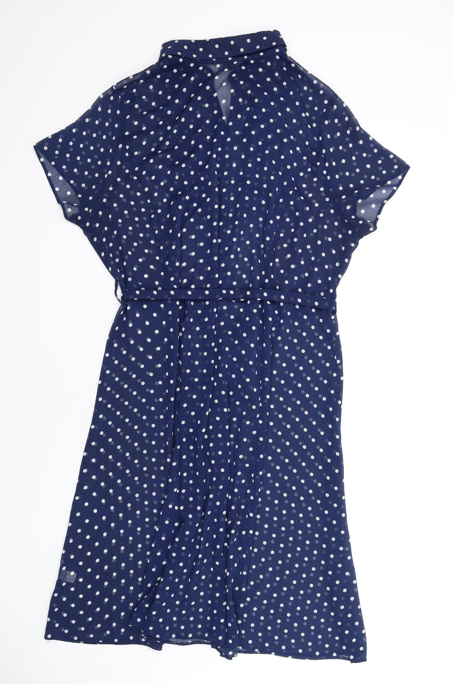 Joanna Hope Womens Blue Polka Dot Polyester Shirt Dress Size 22 Collared Button - Sheer
