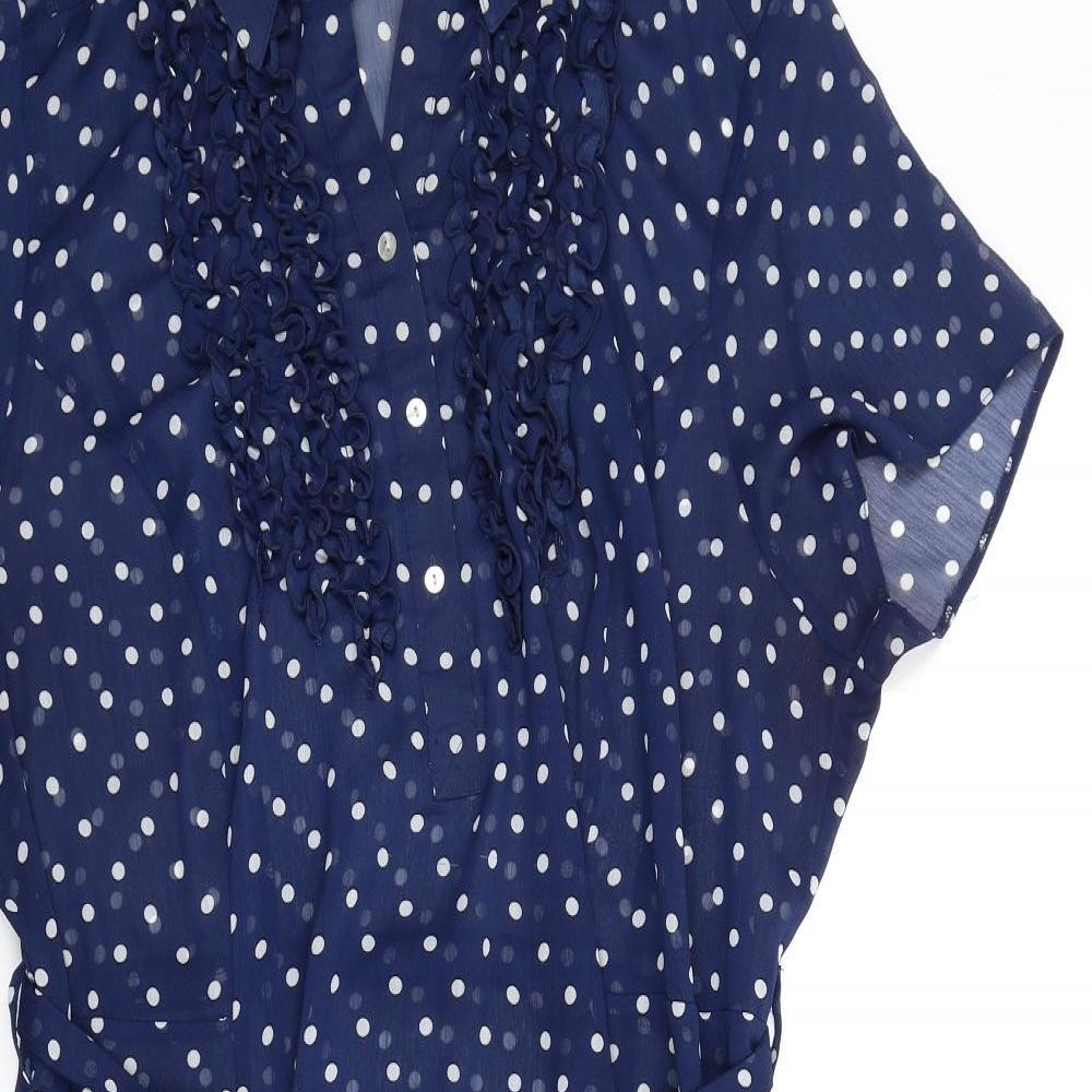 Joanna Hope Womens Blue Polka Dot Polyester Shirt Dress Size 22 Collared Button - Sheer
