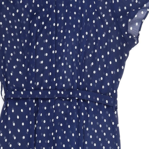 Joanna Hope Womens Blue Polka Dot Polyester Shirt Dress Size 22 Collared Button - Sheer